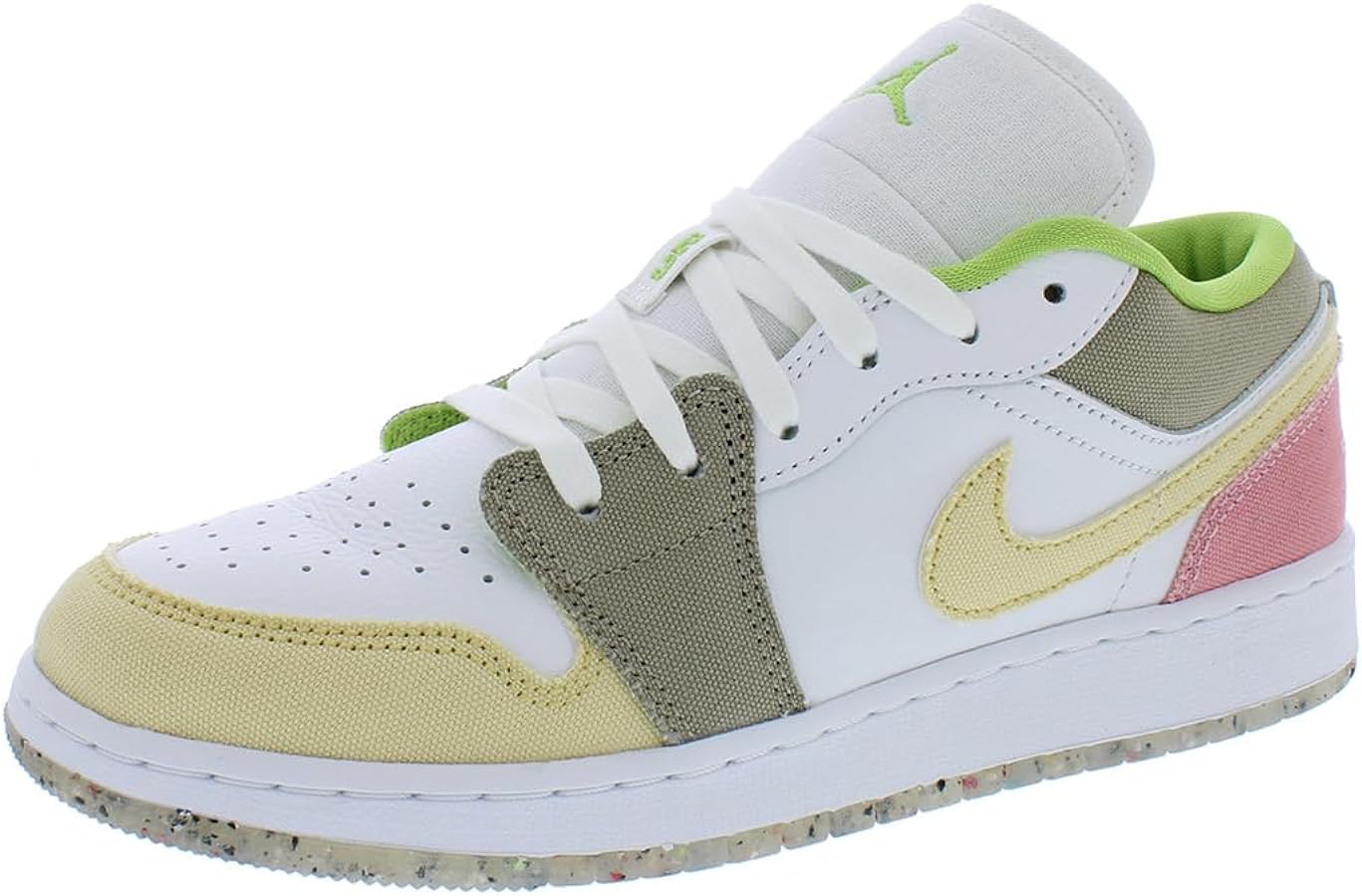 Nike girls Air Jordan 1 Low Grade School, White/Vivid Green-white Blanc/, 6.5 Big Kid