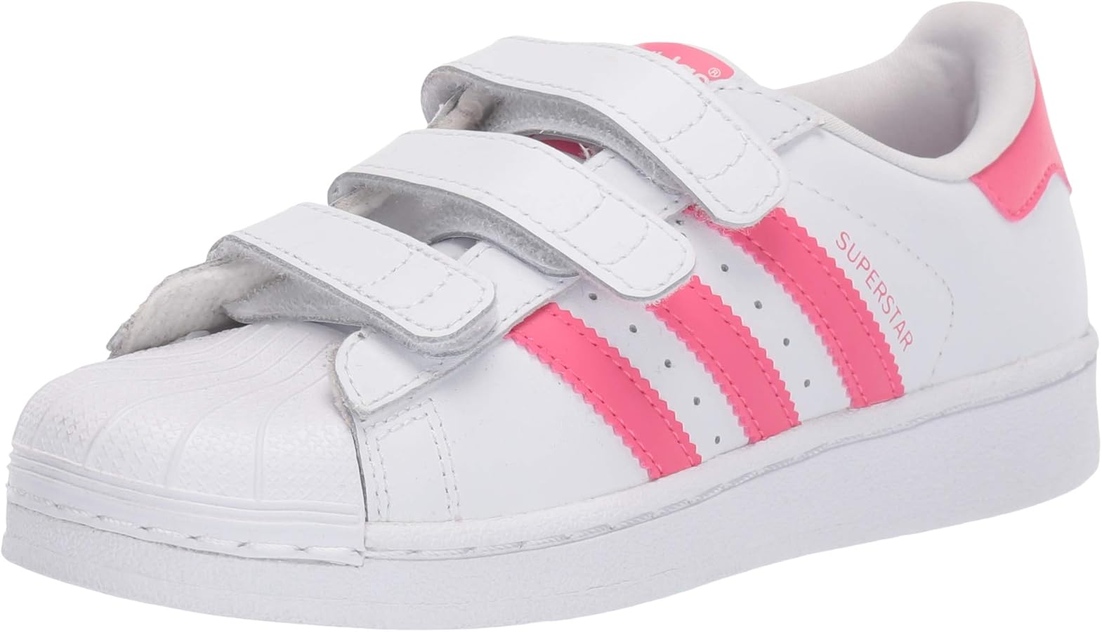 adidas Originals girls Superstar Cloudfoam Sneaker, White/Real Pink/Real Pink, 2 Little Kid US