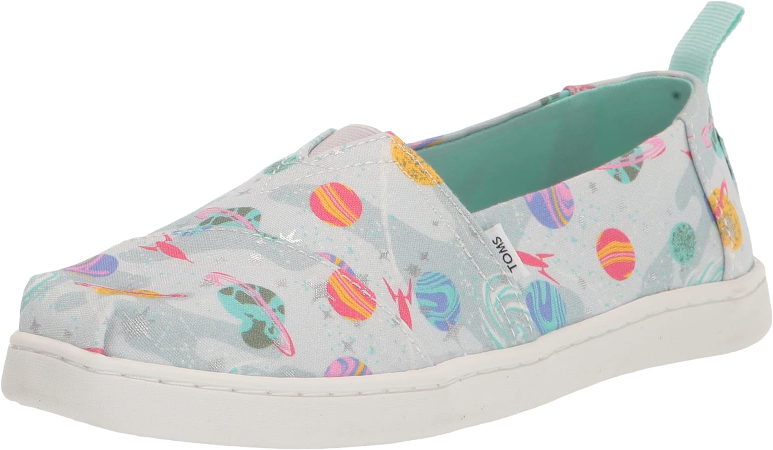 TOMS Youth Girl's Alpargata Espadrille Loafer Flat, Cloudy Grey Foil Cosmic Galaxy Print, 12