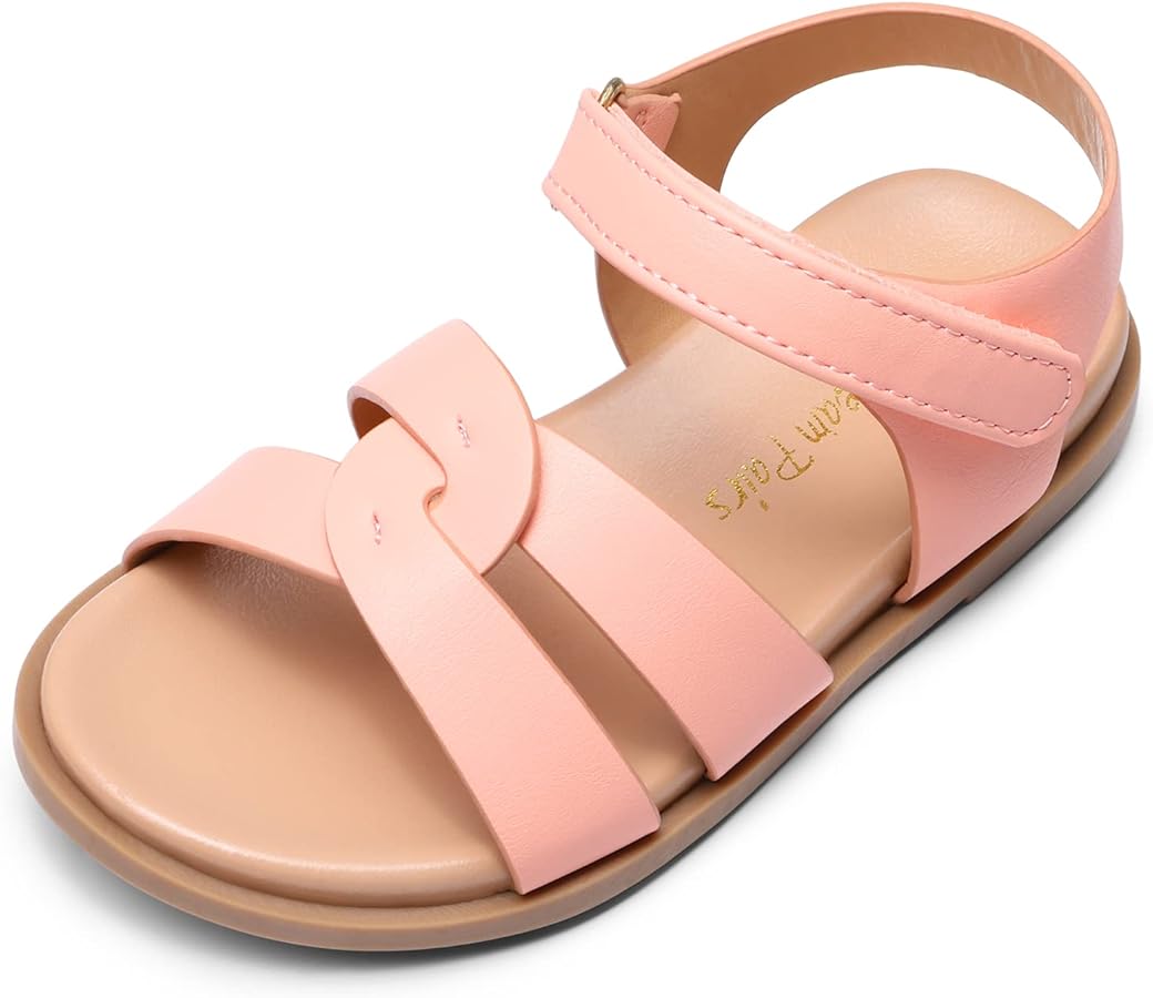 DREAM PAIRS Girls Sandals Open Toe Princess Flat Sandals Strappy Summer Shoes Toddler/Little Kid