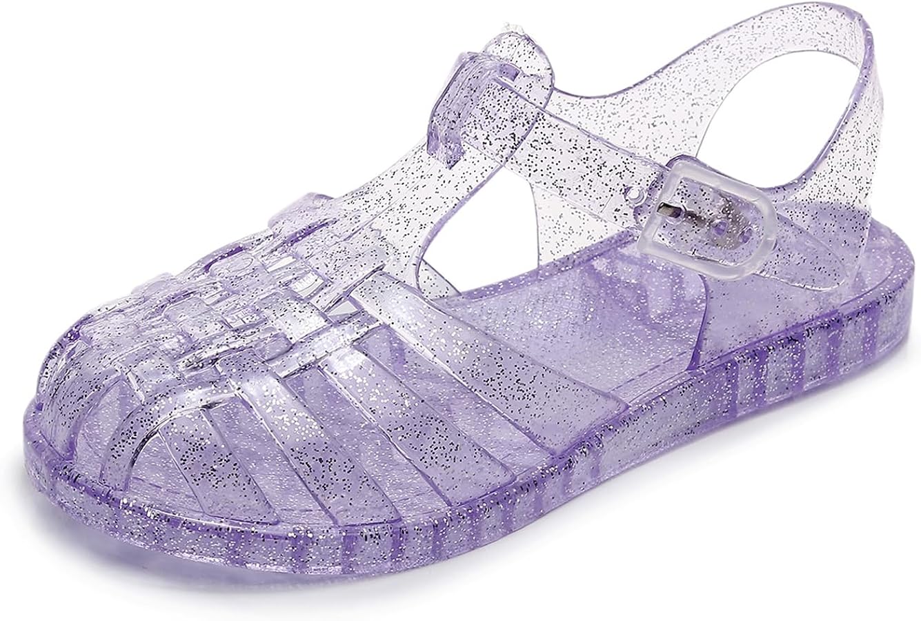 Jelly Shoes for Toddler Girls Summer Beach Retro Jellies Sandals T-Strap Slingback Little Kids Glitter White Size 9 Soft Closed Toe Princess Dress Flat