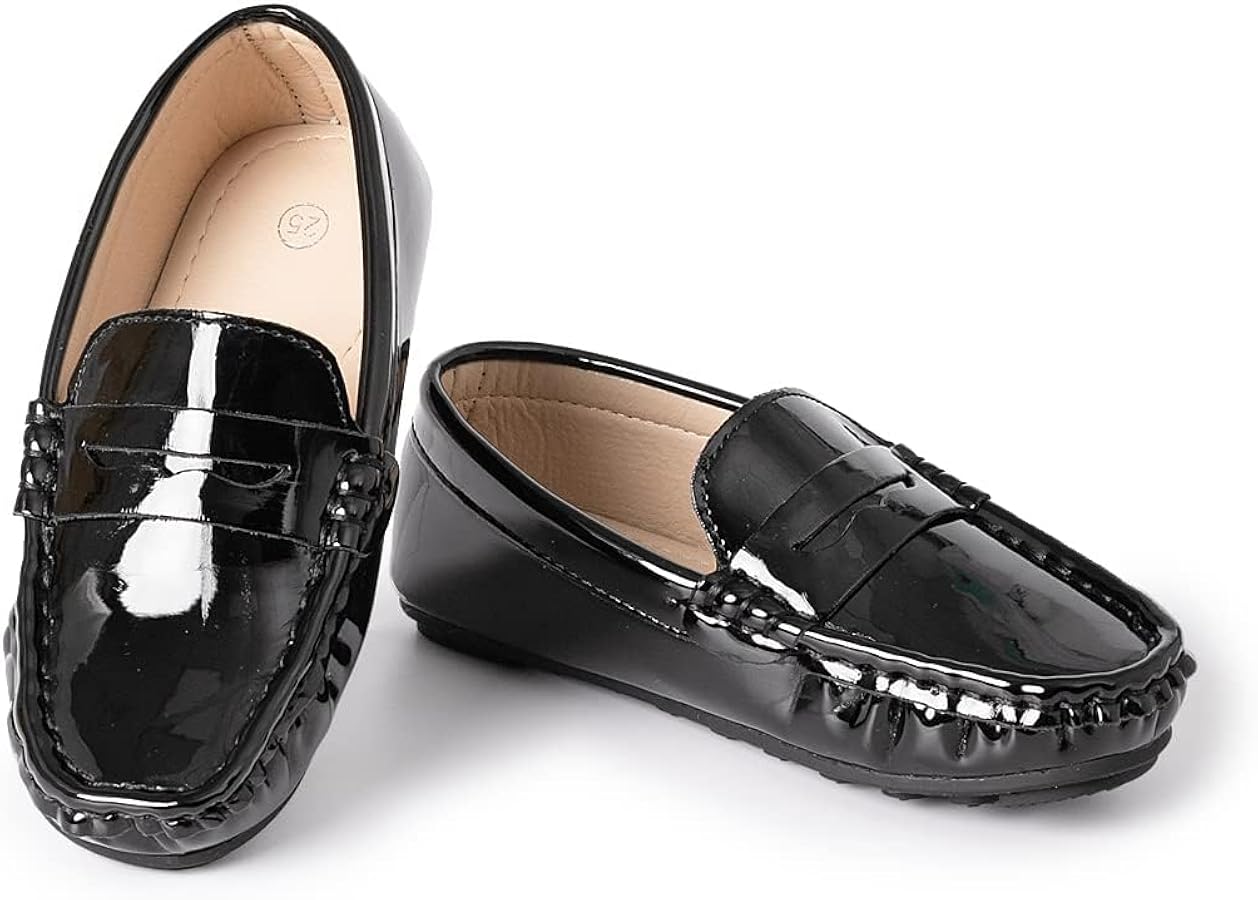 Toddler Boys Girls Leather Loafers,Little Kid Penny Loafer Flats Slip-On Oxford Moccasins Casual Flat School Walking Dress Boat Shoes