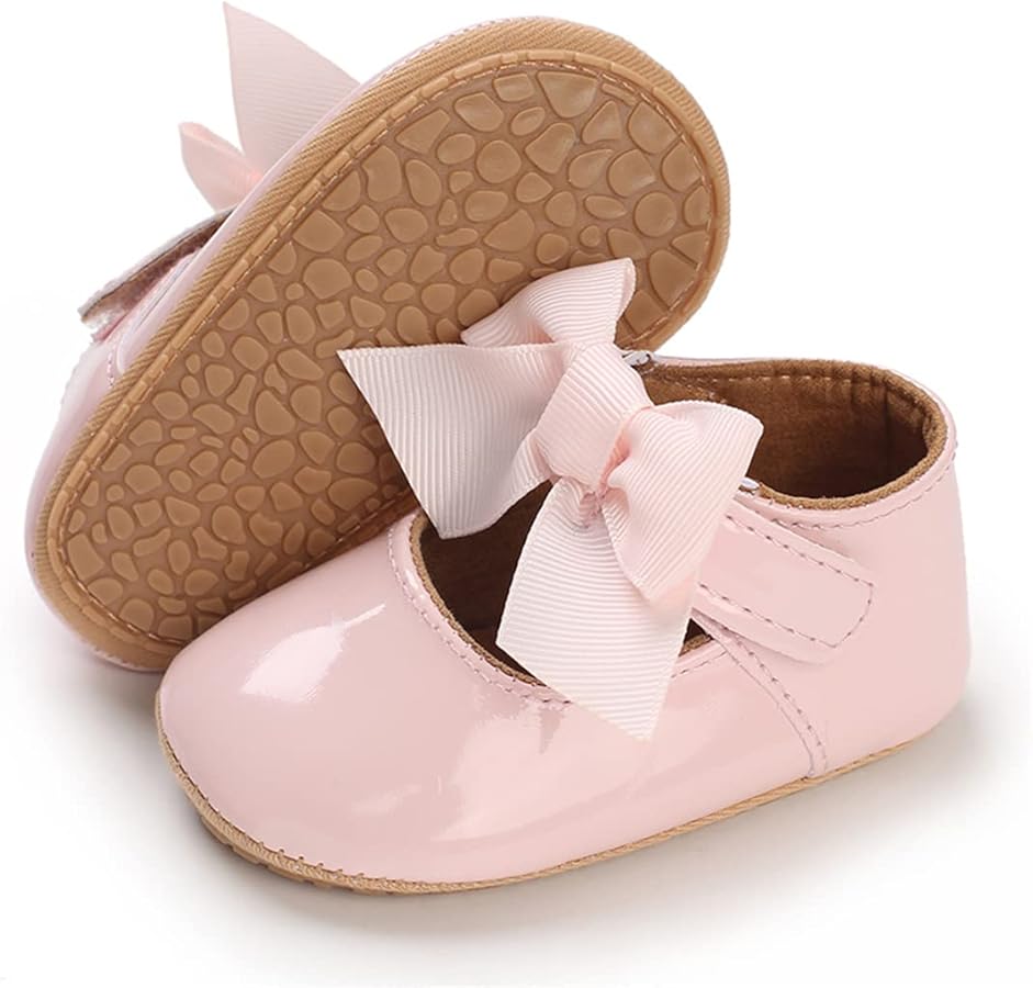 E-FAK Baby Girls Shoes Mary Jane Flats Shoes Anti-Slip Soft Rubber Sole Toddler First Walkers Princess Dress Shoes