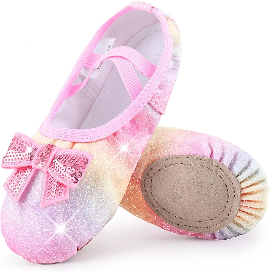 WYHDY Ballet Shoes Split-Sole Glitter Flats Dance Shoes for Girls Toddler/Kid