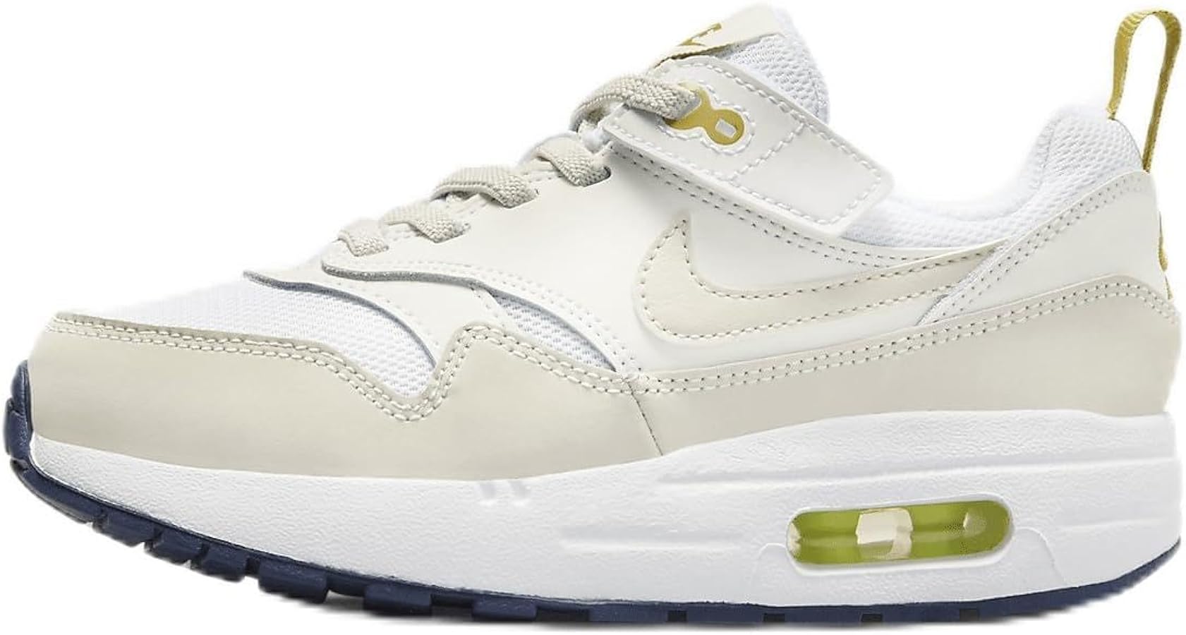 Nike Air Max 1 EasyOn Little Kids' Shoes (DZ3308-103, White/Bronzine/Midnight Navy/Light Orewood Brown) Size 10