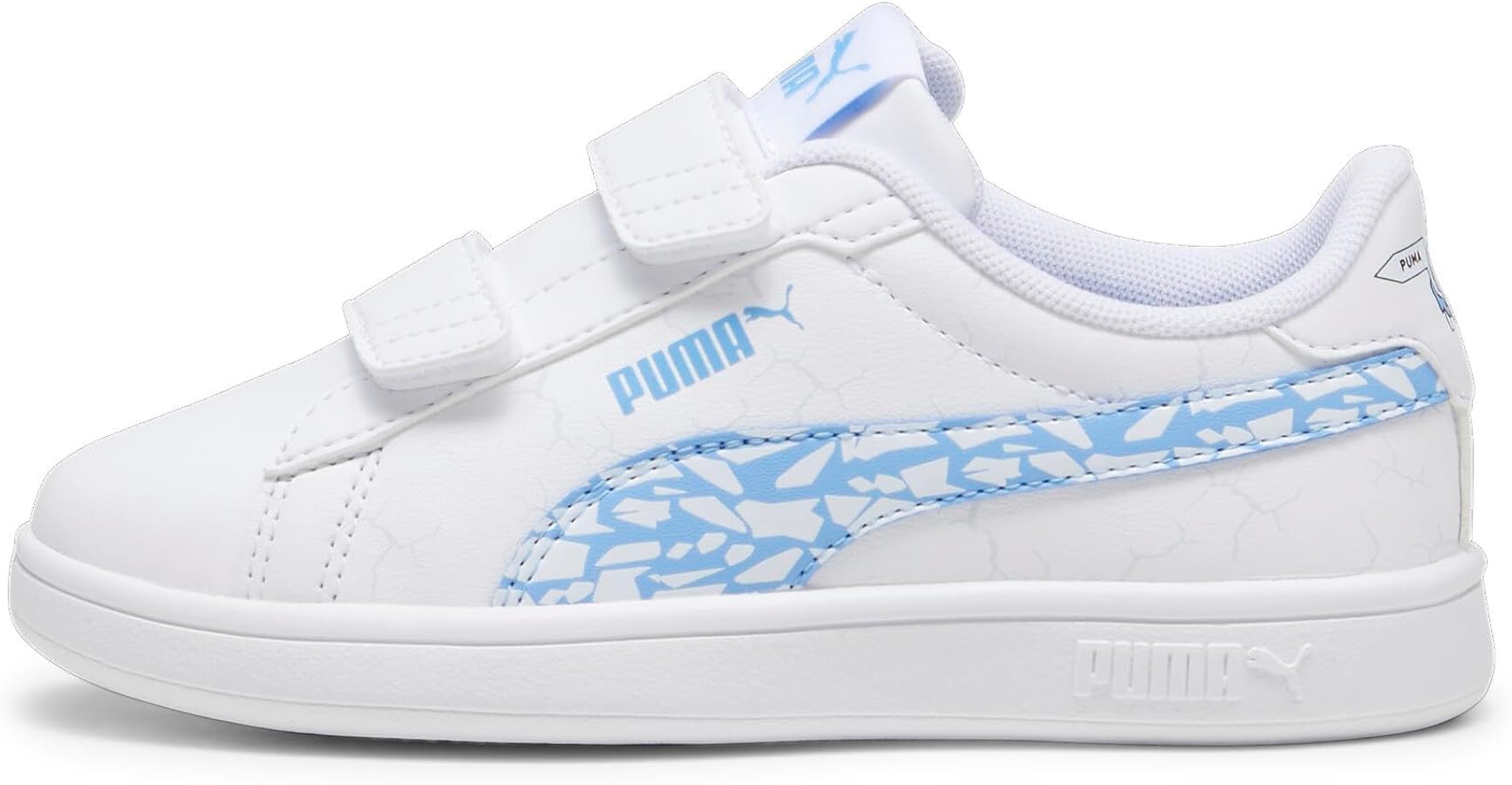 PUMA Smash Hook and Loop Sneaker, White-Team Light Blue, 13 US Unisex Little Kid