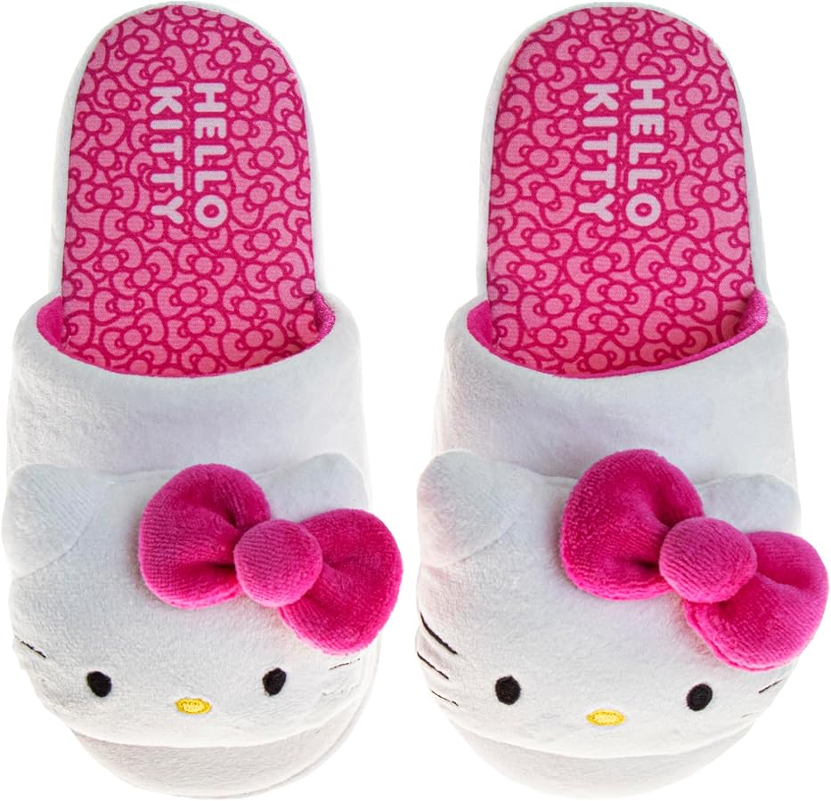 Josmo Hello Kitty slippers for Kids Girls - Kitty White indoor cute house shoes plush fuzzy shoes Cat slippers (toddler/little kid)