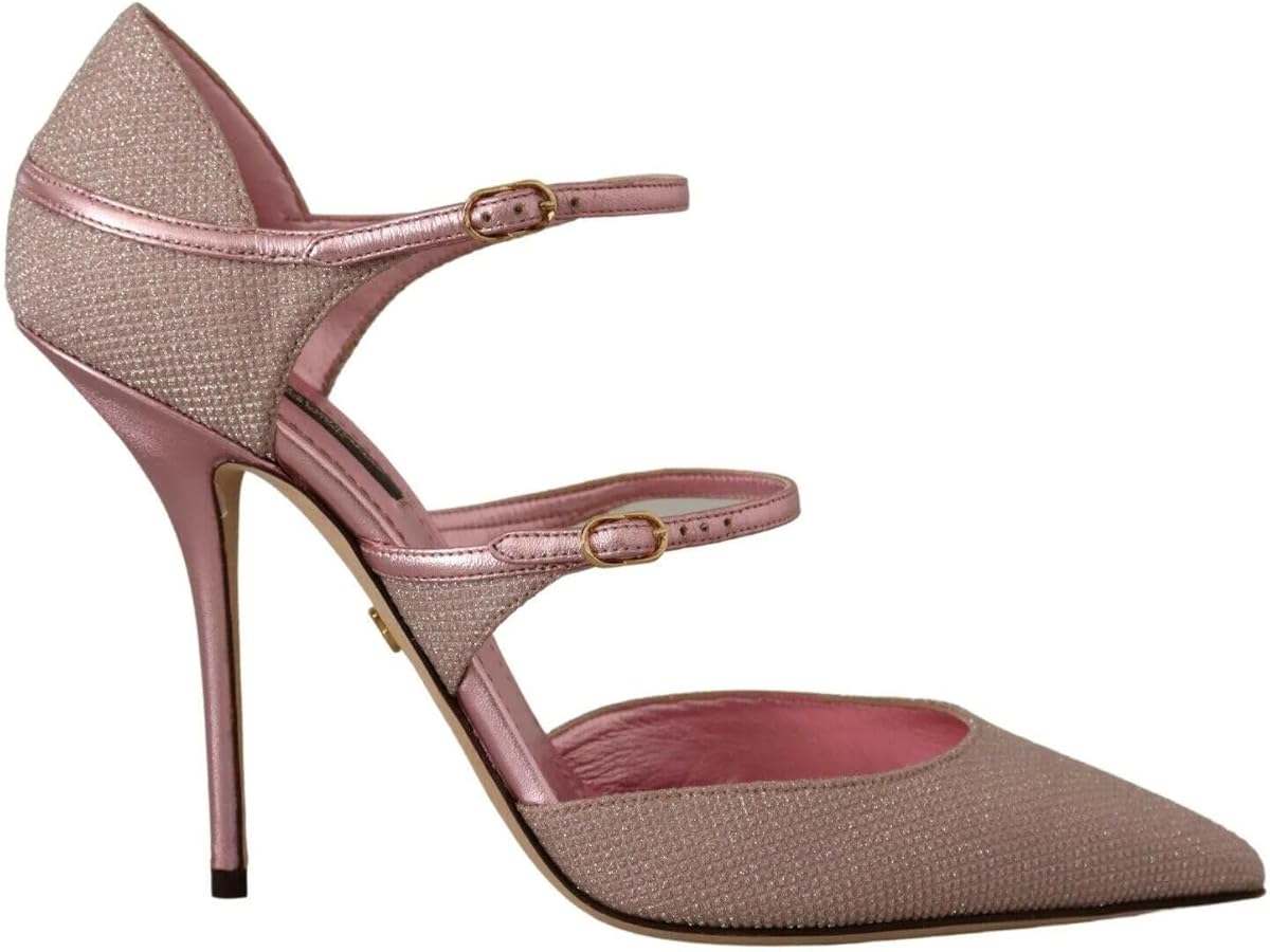 Dolce & Gabbana Pink Glittered Strappy Sandals Mary Jane Shoes