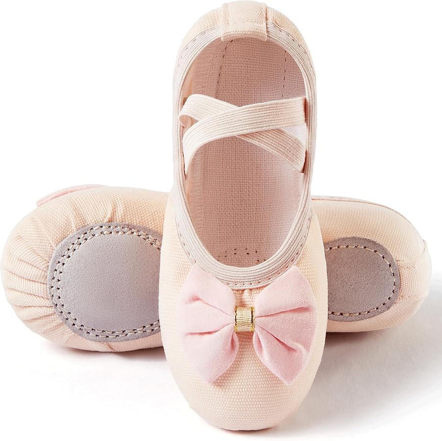 Ballet Shoes for Girls, Canvas Dance Flats Practice Slippers Split Soft Leather Flat Sole Yoga Gymnastics Shoes (Toddler/Little/Big Kid)