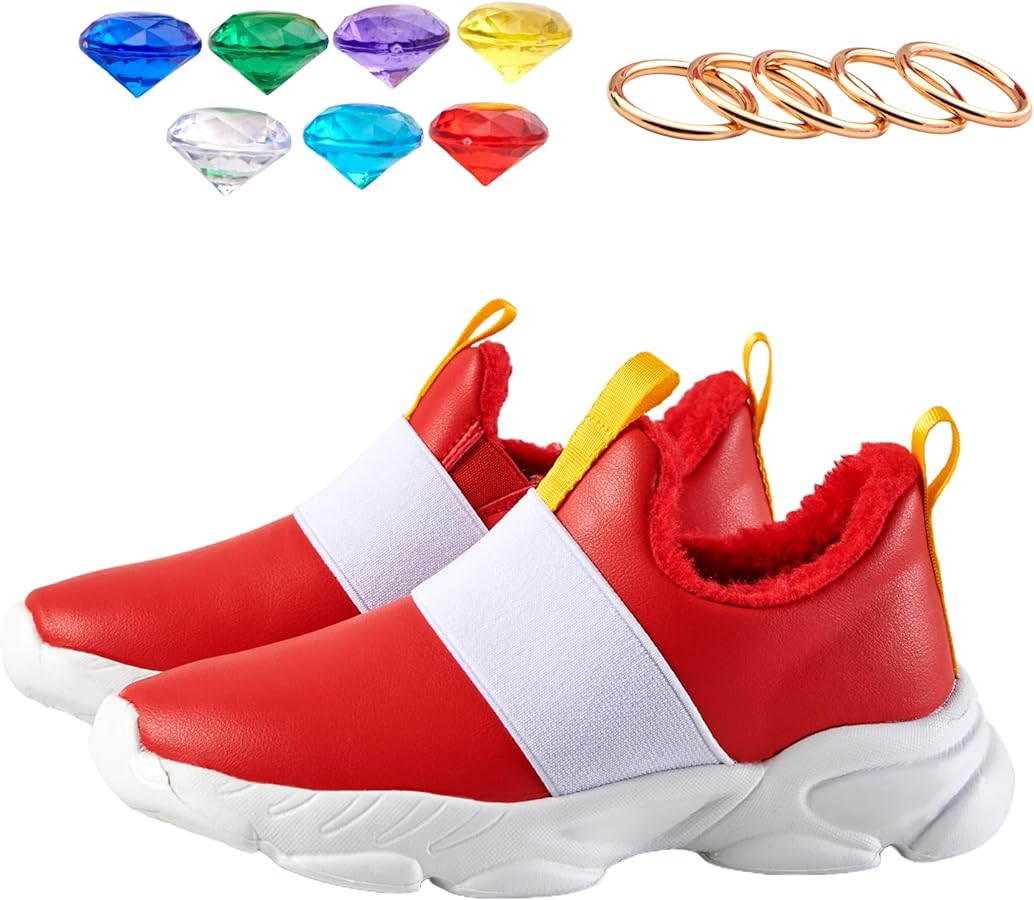 Winter Shoes for Boys Girls Kids Red Color Sneaker with Sonic Birthday Supplies Rings and Gems