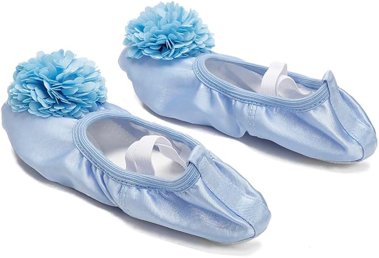 Girls Ballet Shoes Satin Dance Practice Flower Flats Yoga Gymnastics Shoes