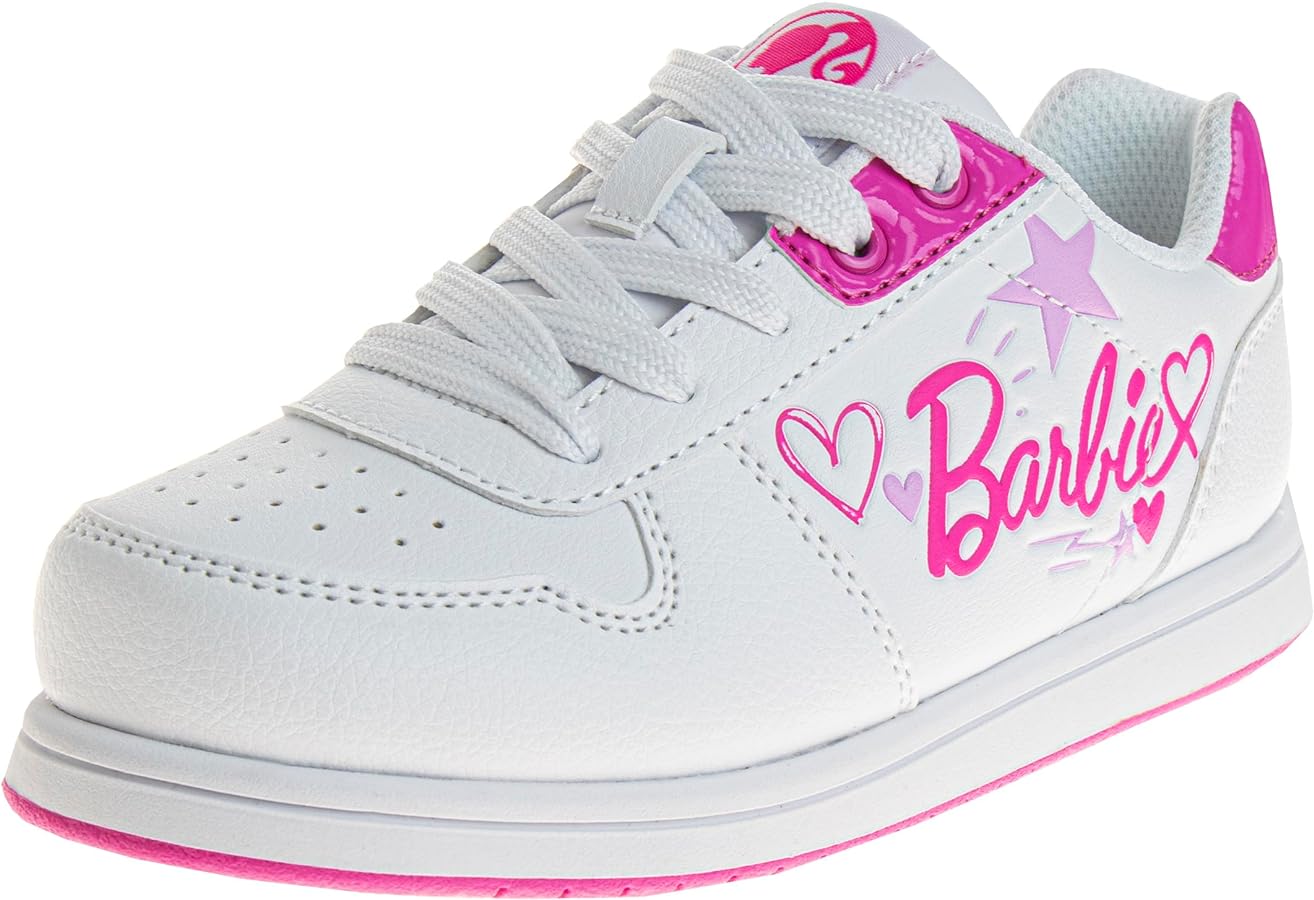 Barbie Girl Sneakers for Girls - Tennis Athletic Slip on Lace up Pink Shoes (Size 8-3 Toddler/Little Kid/Big Kid)