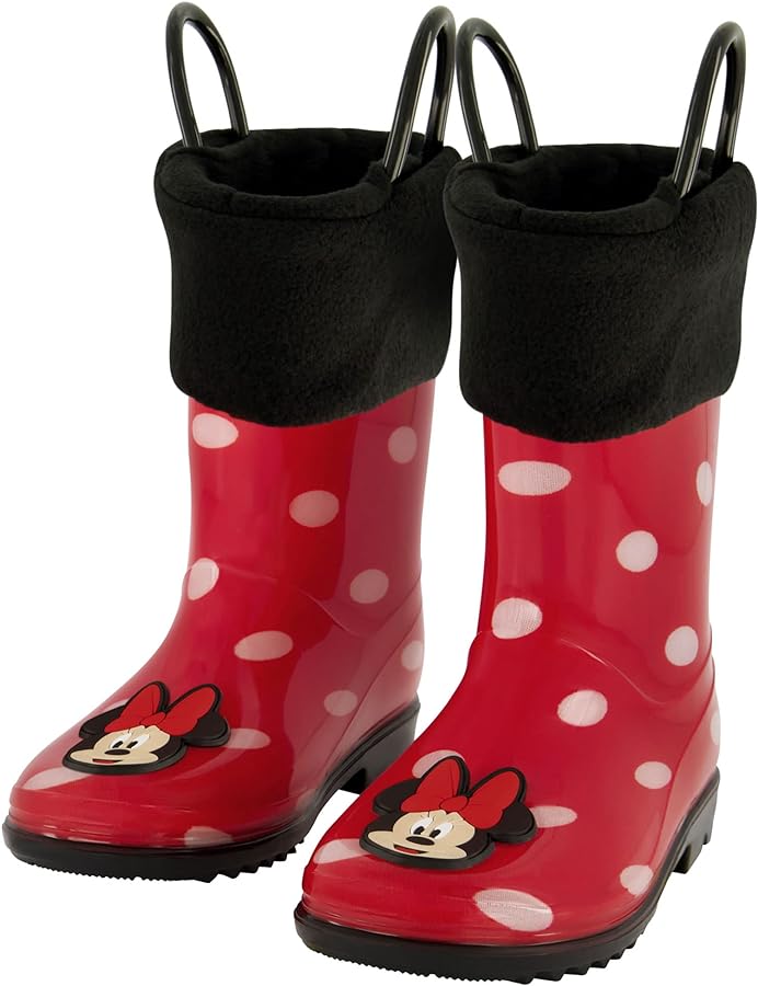 Disney Girl's Minnie Mouse Toddler Rain Boots with Soft Removable Liner Snow