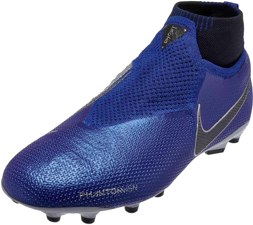 Nike Junior Phantom Vision Elite DF FG/MG Soccer Cleats (Racer Blue/Metallic Silver/Black/Volt)