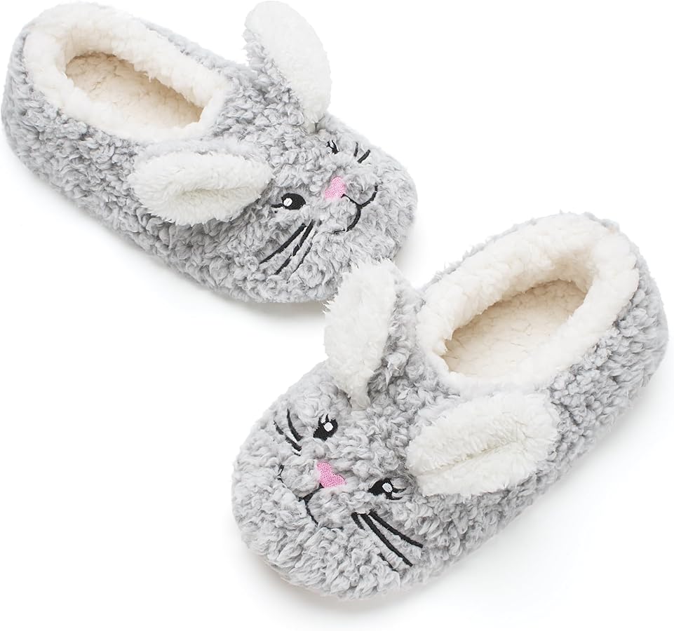 Cute Animal House Slippers - Fuzzy Warm Bedroom Slipper Socks Non-Slip Grippers with Funny Face Designs, Fun Christmas Gifts Unique