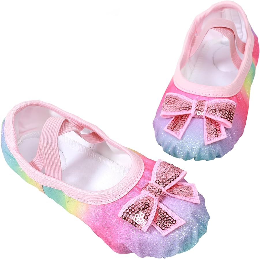 Ballet Shoes Glitter Split-Sole for Girls Toddler Dance Slippers with Elastic Laces for (Toddler/Little Kid/Big Kid)