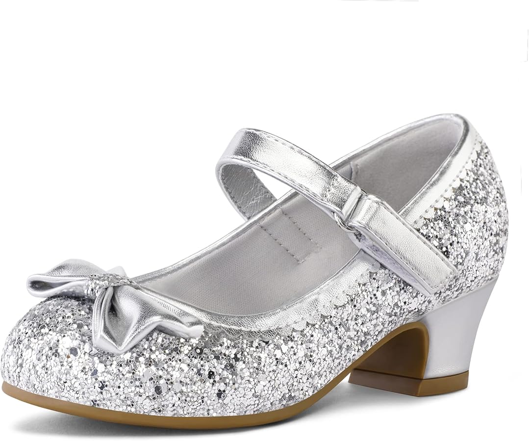 K KomForme Girl's Dress Shoes Mary Jane Glitter 1.5in Low Heel Wedding Party Princess Shoes for Toddler/Little/Big Kids