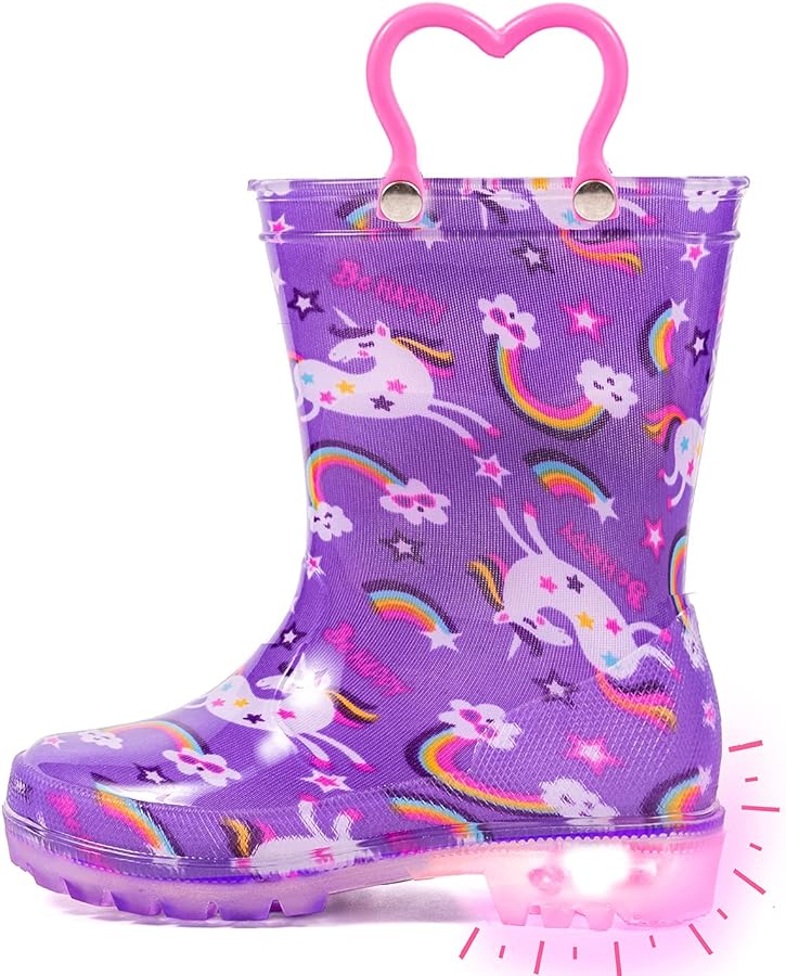 Outee Toddler Kids Adorable Lightwight Waterproof Rain Boots Light Up by Steps