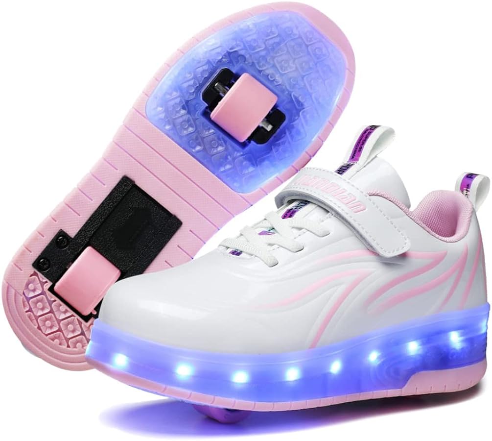 USB Rechargeable Roller Shoes Sneakers for Boys Girls Kids Gift LED Light Up Wheels Shoes Roller Skates