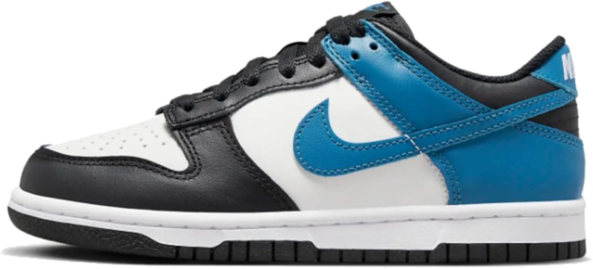 Nike Dunk Low Big Kids' Shoes (DH9765-104, Summit White/Black/White/Industrial Blue) Size 7