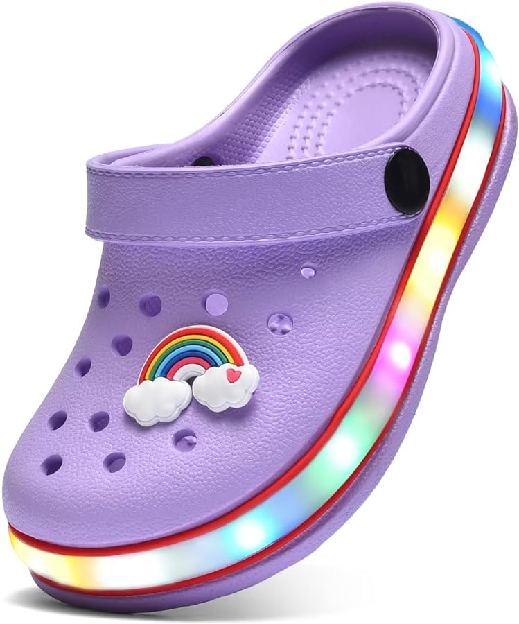 XPKWS Kids' Clogs LED Garden Shoes Boys Girls Mules Light up Sandals Slip on Lightweight Non-slip