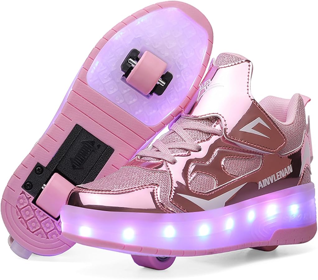 Roller Skate Shoes for Boys and Girls Kids LED Light Up Fashion Sneakers with Rechargeable and Detachable Wheels The Gift for Party Birthday Christmas Day