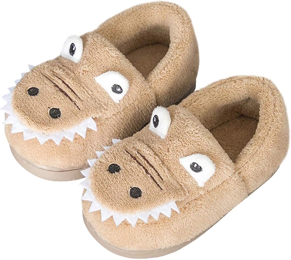 Boys Girls Warm Dinosaur House Slippers Toddler Kids Fuzzy Indoor Bedroom Shoes