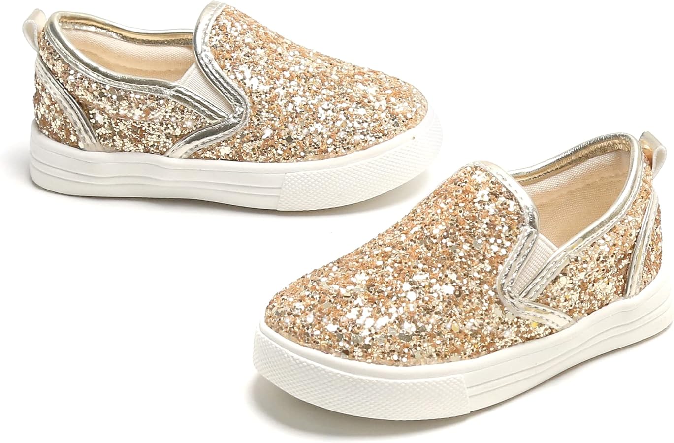 Toddler Girls Sneakers Slip-on Glitter Sequins Walking Shoes for Kids