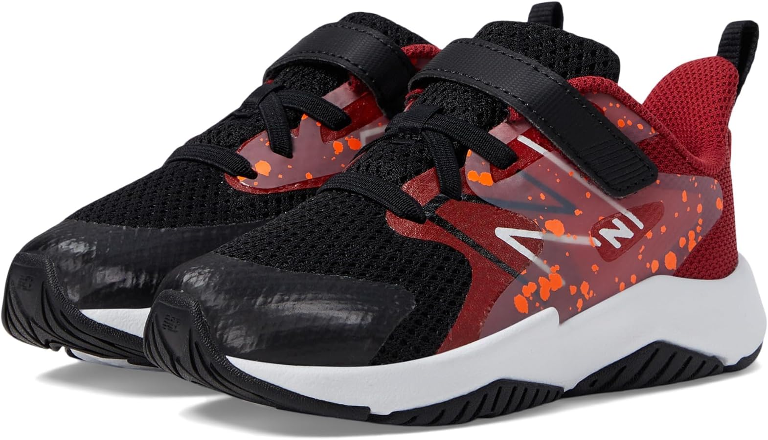 New Balance Kids Rave Run V2 Bungee Lace with Top Strap Shoe, Black/True Red/Blaze Orange, 5.5 X-Wide US Unisex Toddler