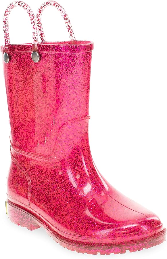 Western Chief Girl's Glitter Waterproof Rain Boot with Easy Pull on Handles, Perfect Lightweight Rain Boots for Kids