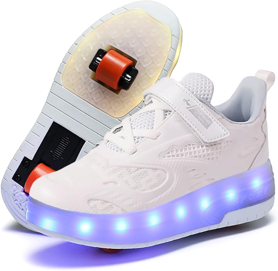 Kids Roller Shoes - Upgraded 2 Wheels 16 LED Colorful Model Rechargeable Fashions Boys Girls Sneaker Retractable Skateboarding Shoes for Beginner Balanced Party Birthday Christmas Best Gift