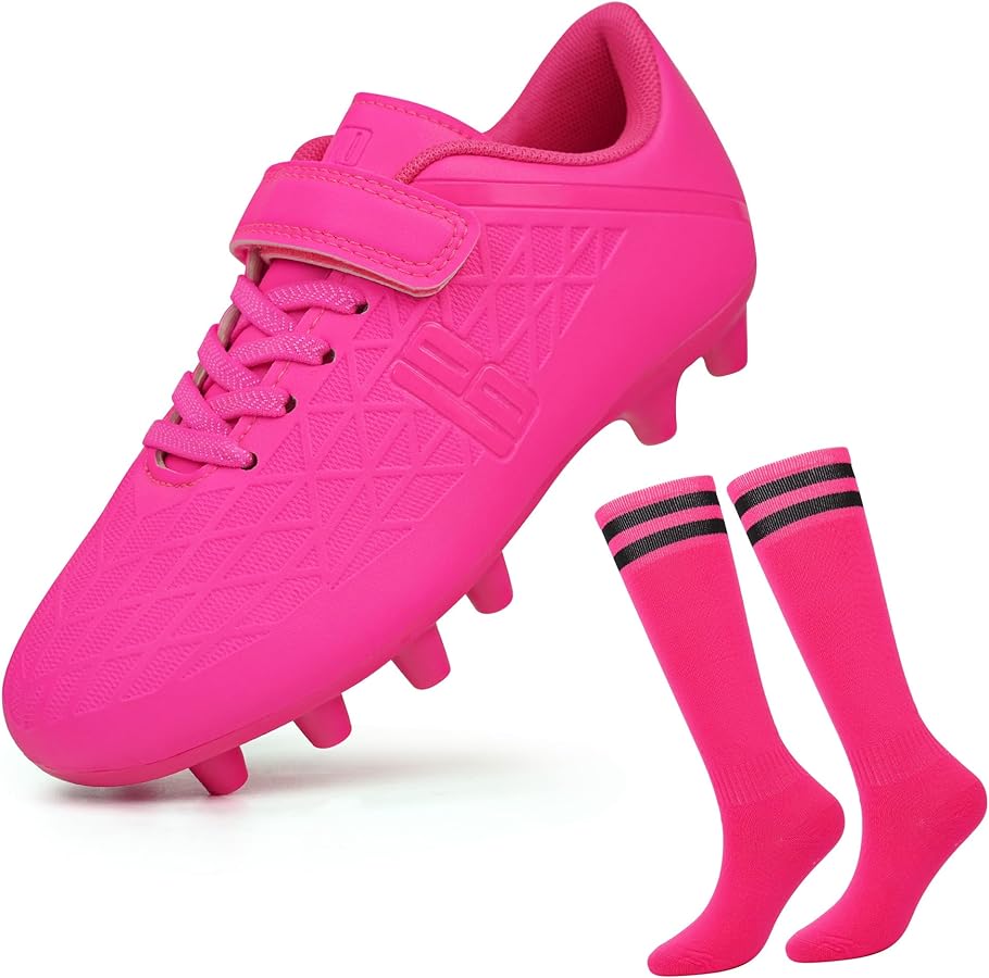 brooman Kids Firm Ground Soccer Cleats Boys Girls Football Cleats with Soccer Socks