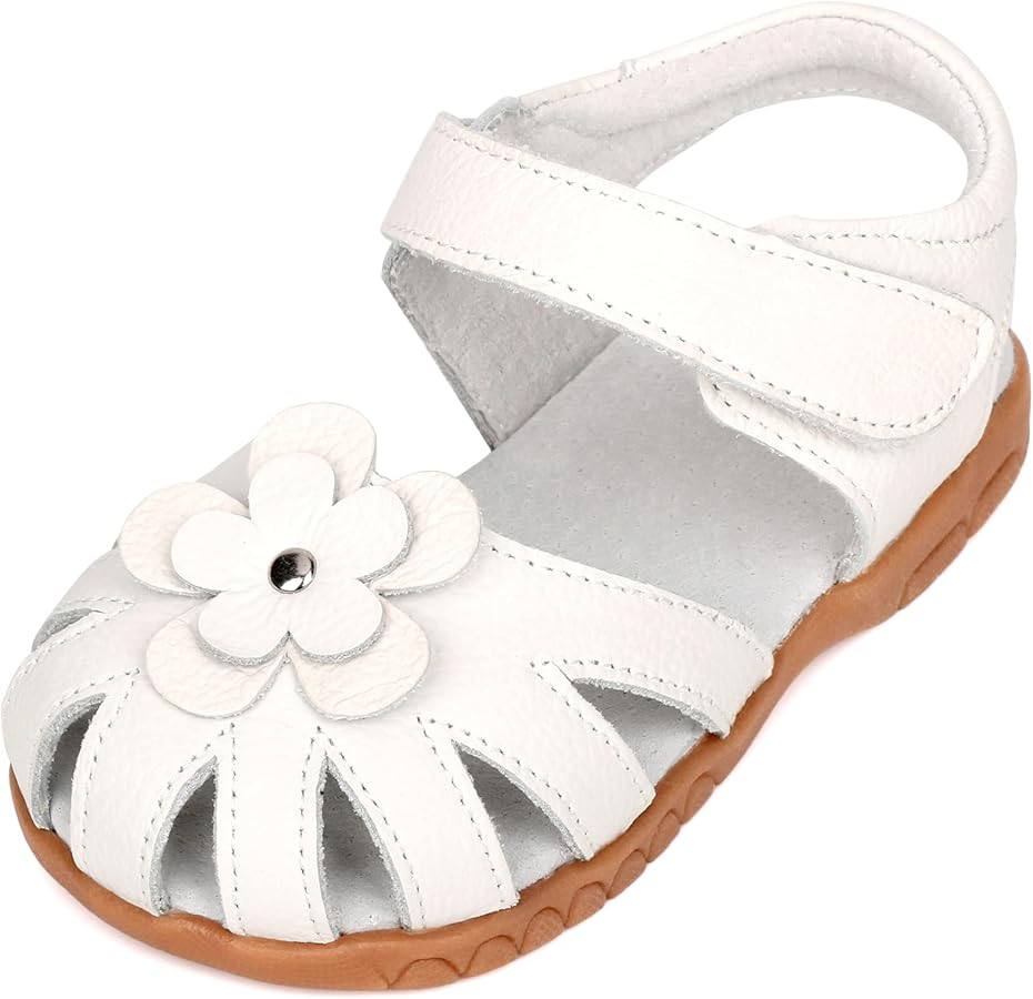 Girls Genuine Leather Soft Closed Toe Princess Flat Shoes Summer Sandals(Toddler/Little Kid)