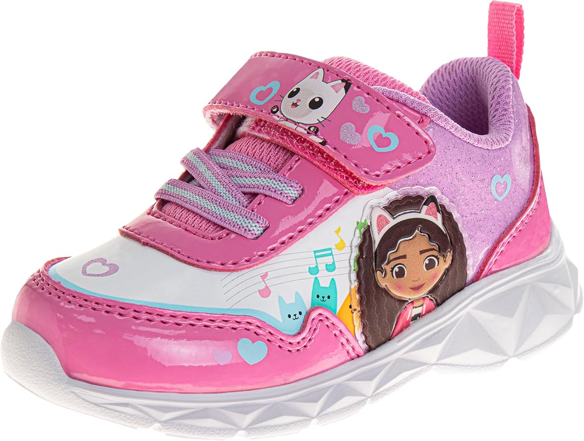 Gabby's Dollhouse LED Sneakers with Easy Strap - Gabbys Laceless Closure Lightweight Light up Kitty Cat Shoes (Size Toddler-Little Kid)