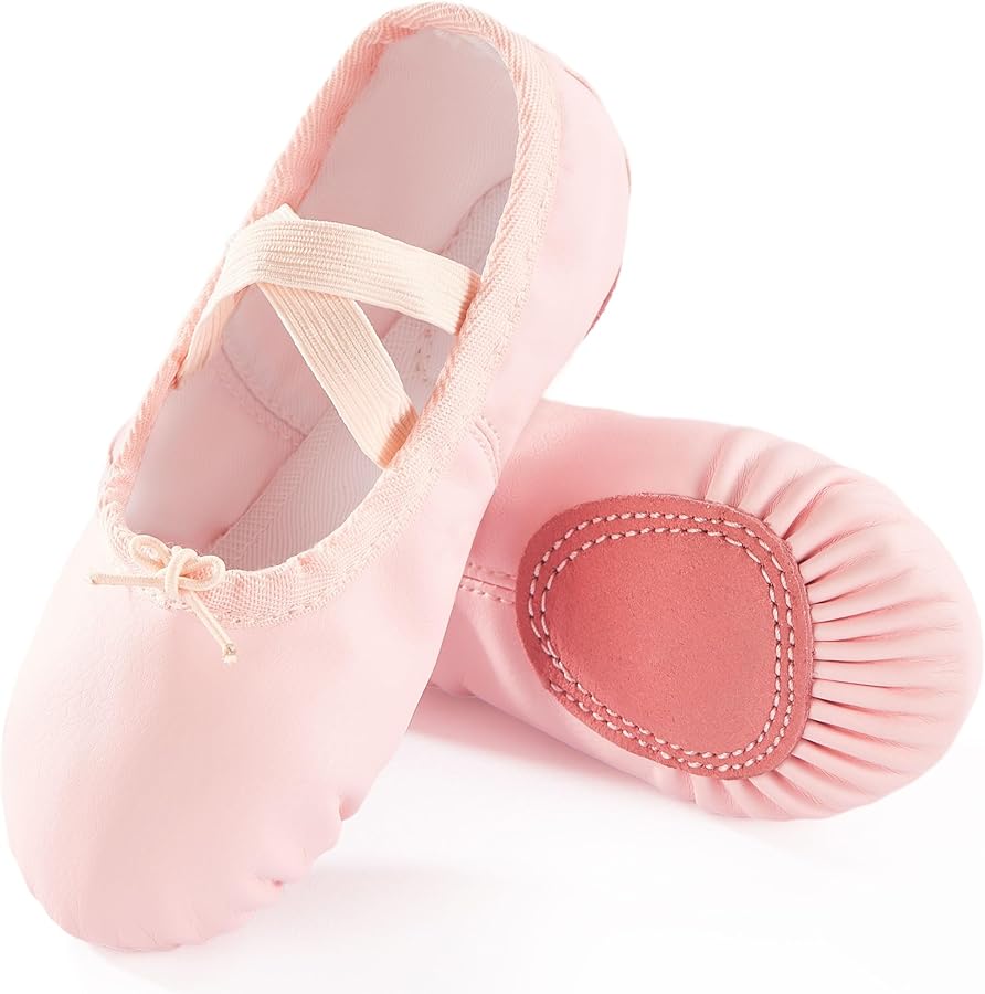 PU Ballet Shoes for Girls, Lace-Up Dance Practice Slippers Split Soft Leather Flat Sole Gymnastics Yoga Shoes (Toddler/Little/Big Kid)