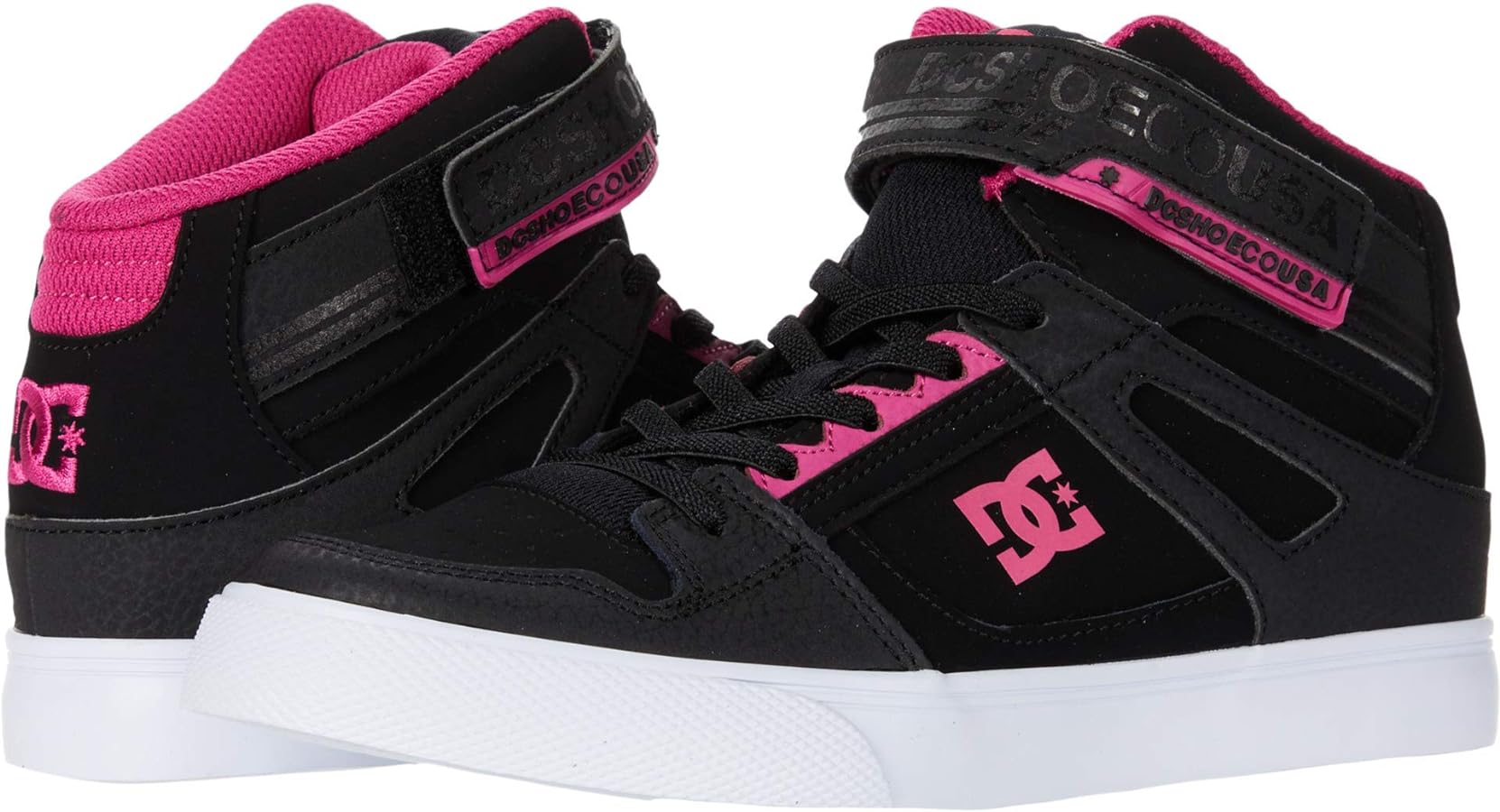 DC Boy's Pure High Top EV Skate Shoes With Ankle Strap and Elastic Laces