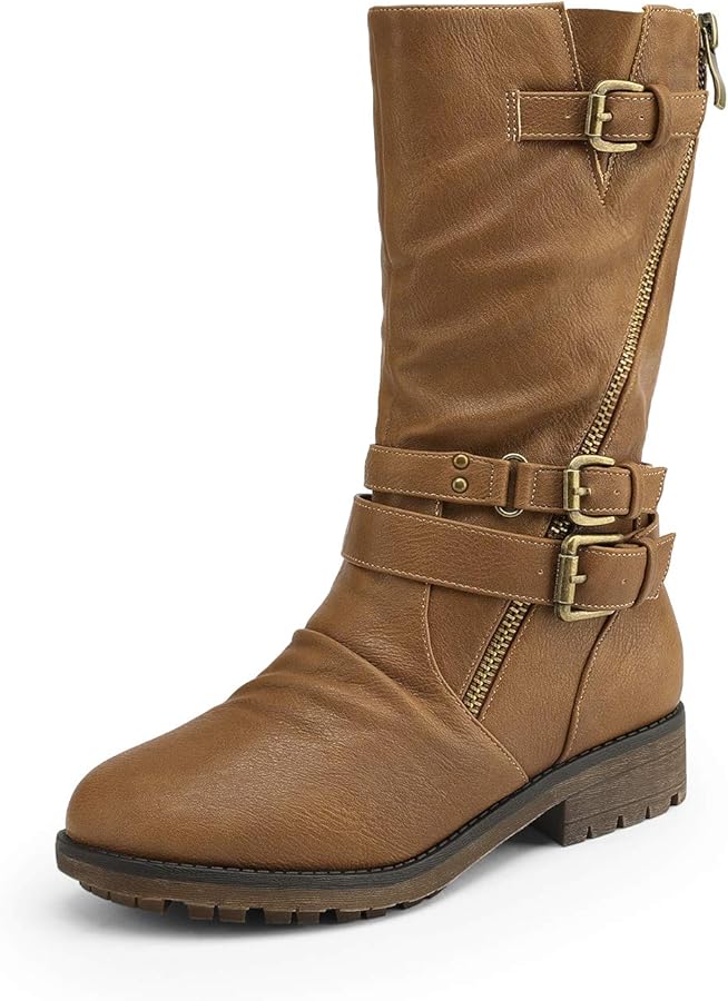 DREAM PAIRS Girls Buckle Zipper Knee High Winter Boots