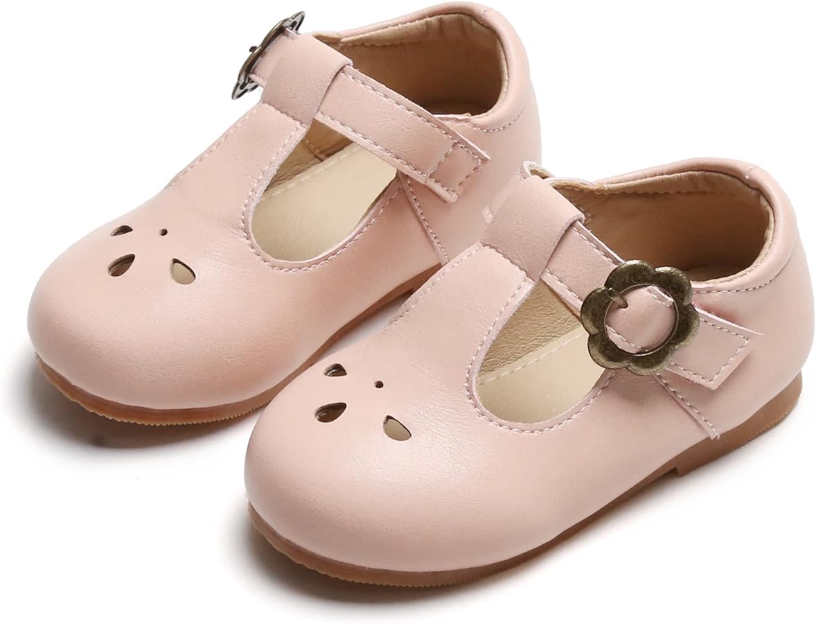 THEE BRON Girl's T-Strap Flats Toddler/Little Kid Ballet Mary Jane Party Dress Shoes