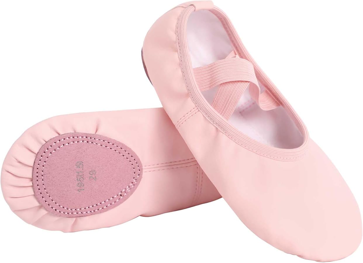 Daydance Toddler Girls Boys Ballet Shoes PU Leather Dance Slippers for Little/Big Kids