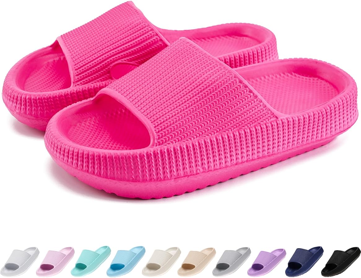 rosyclo Cloud Slides for Kids, Toddler Pillow Slippers Shower Bathroom Non-Slip Open Toe Super Soft Comfy Thick Sole Cozy Boys Girls Home House Cloud Cushion Slide Sandals for Indoor Outdoor Shoes