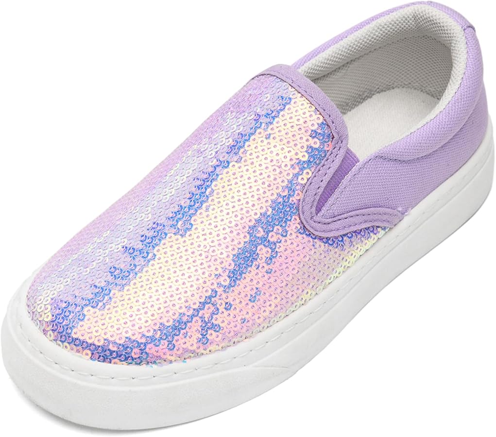 Toddler Girls and Boys Sneakers Canvas Low Top Slip On Casual Sparkle Sequins Walking/Running Shoes