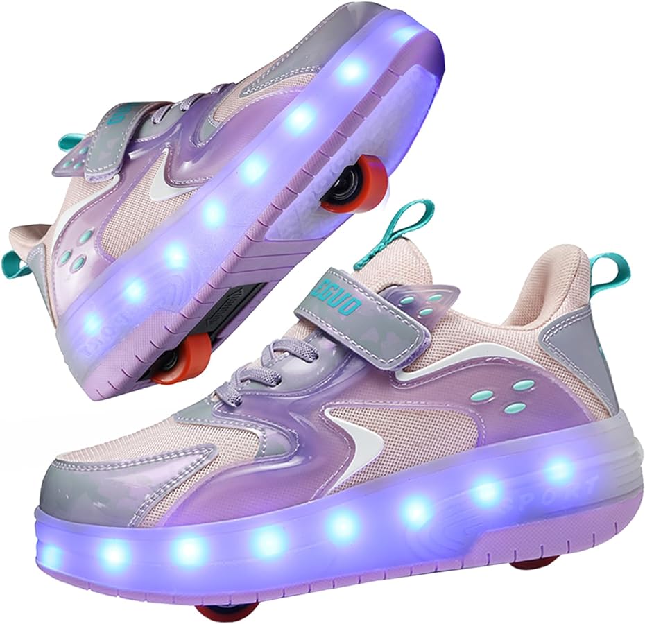 Roller Shoes with Wheels for Boys Girls Kids Skates Sneakers LED Light Up Rechargeable Sport Sneaker for Boys