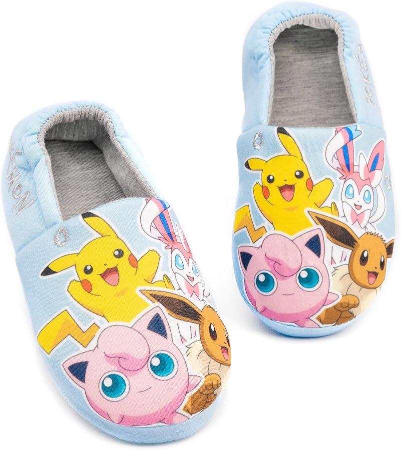 Pokemon Slippers Girls Kids Pikachu Sylveon Evee Blue Shoes Loafers