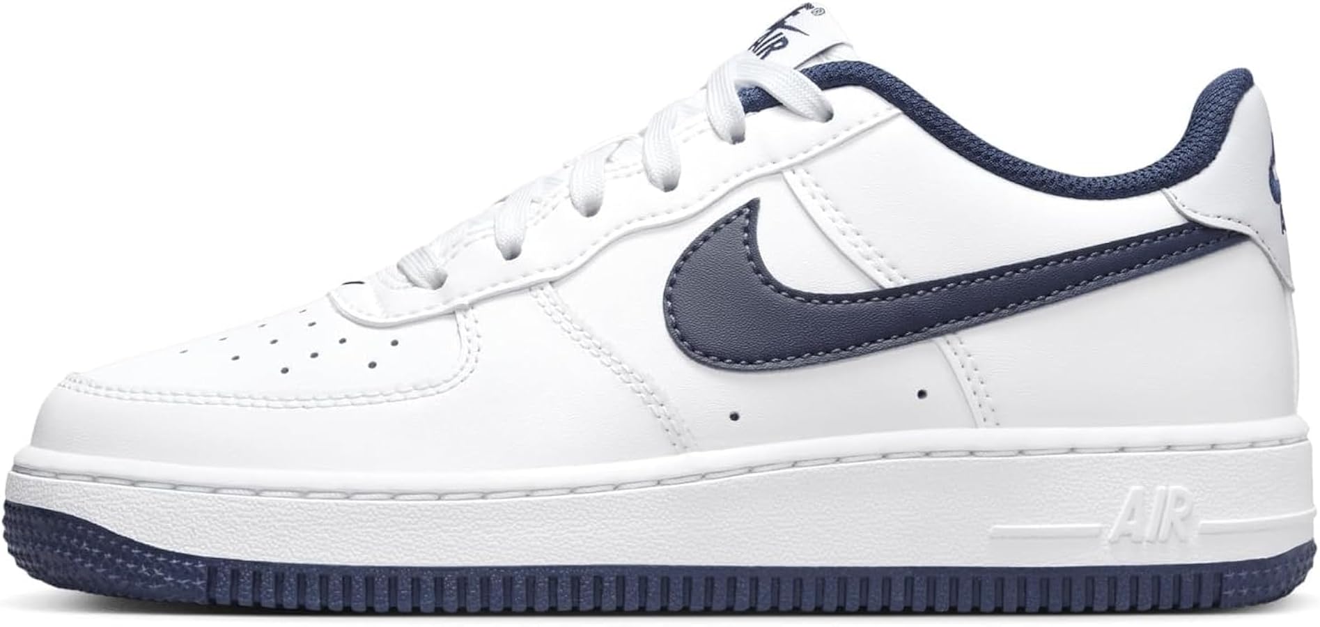 Nike Air Force 1 Big Kids' Shoes (FV5948-104, White/Midnight Navy-Football Grey) Size 4