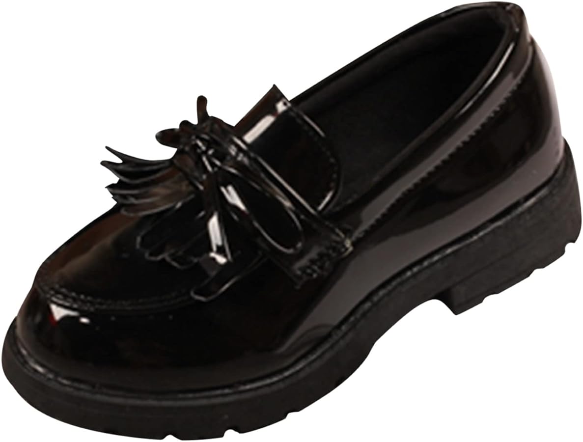 Summer Big Girls Loafer Slip On Leather Tassel Bow School Dress Shoes 