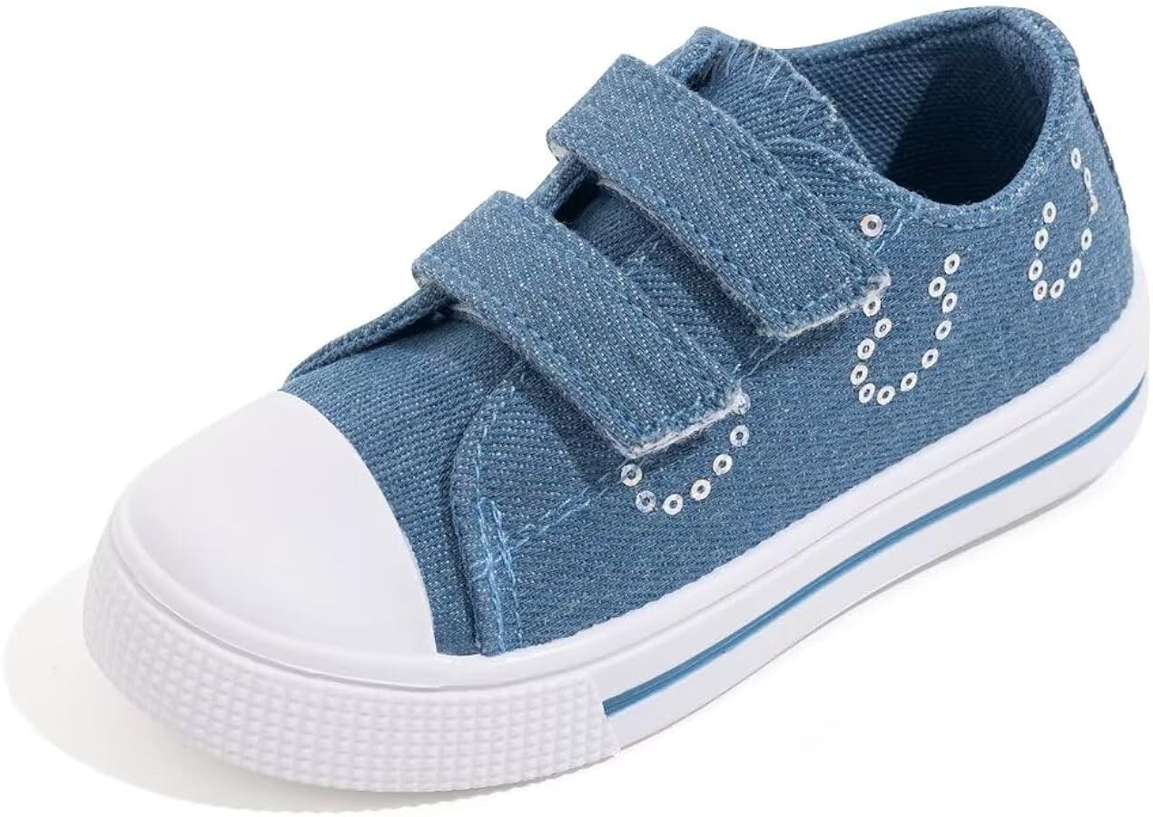 Boys Girls Sneakers Toddler Canvas Shoes Kids Walking Shoes with Hook and Loops