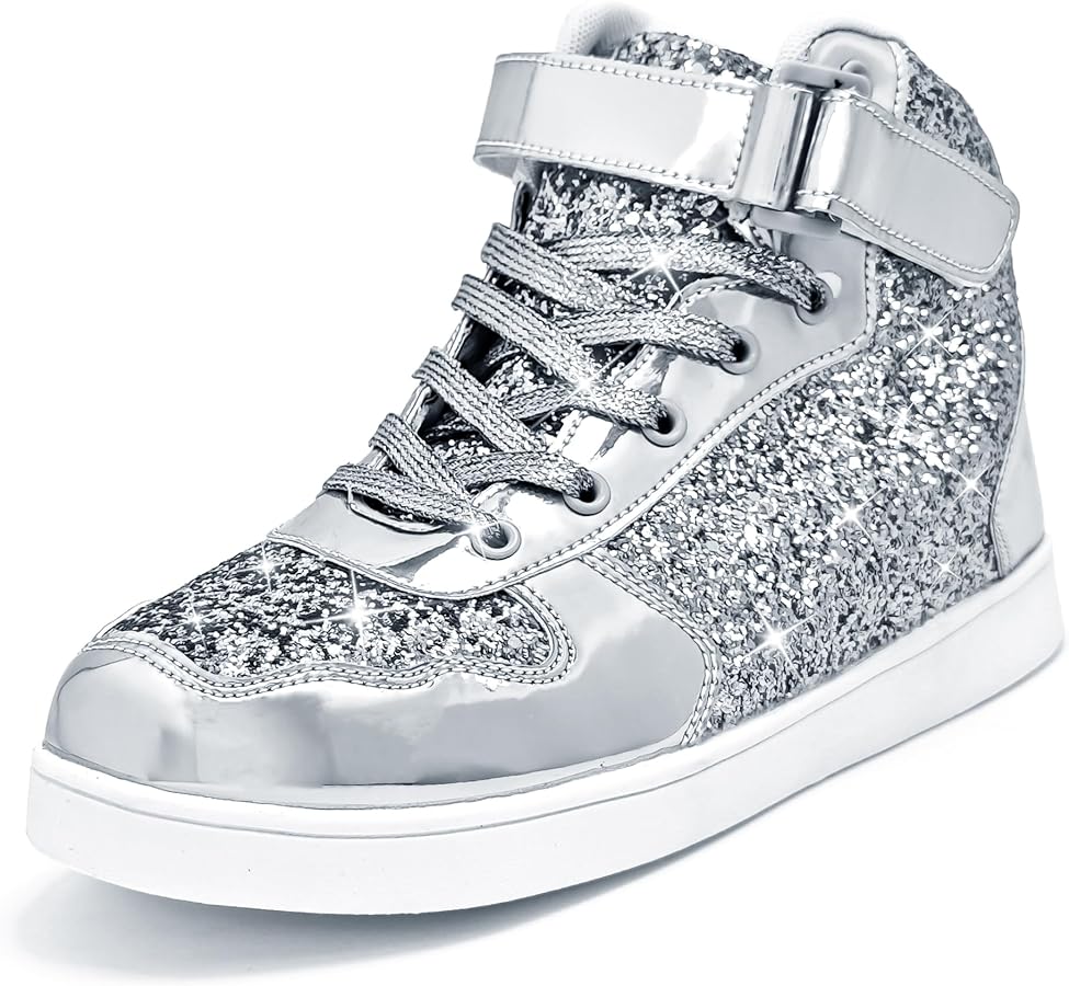 Wooowyet Glitter Shoes Kids High Top Sneakers for Boys Girls Gift Party Birthday Christmas Halloween