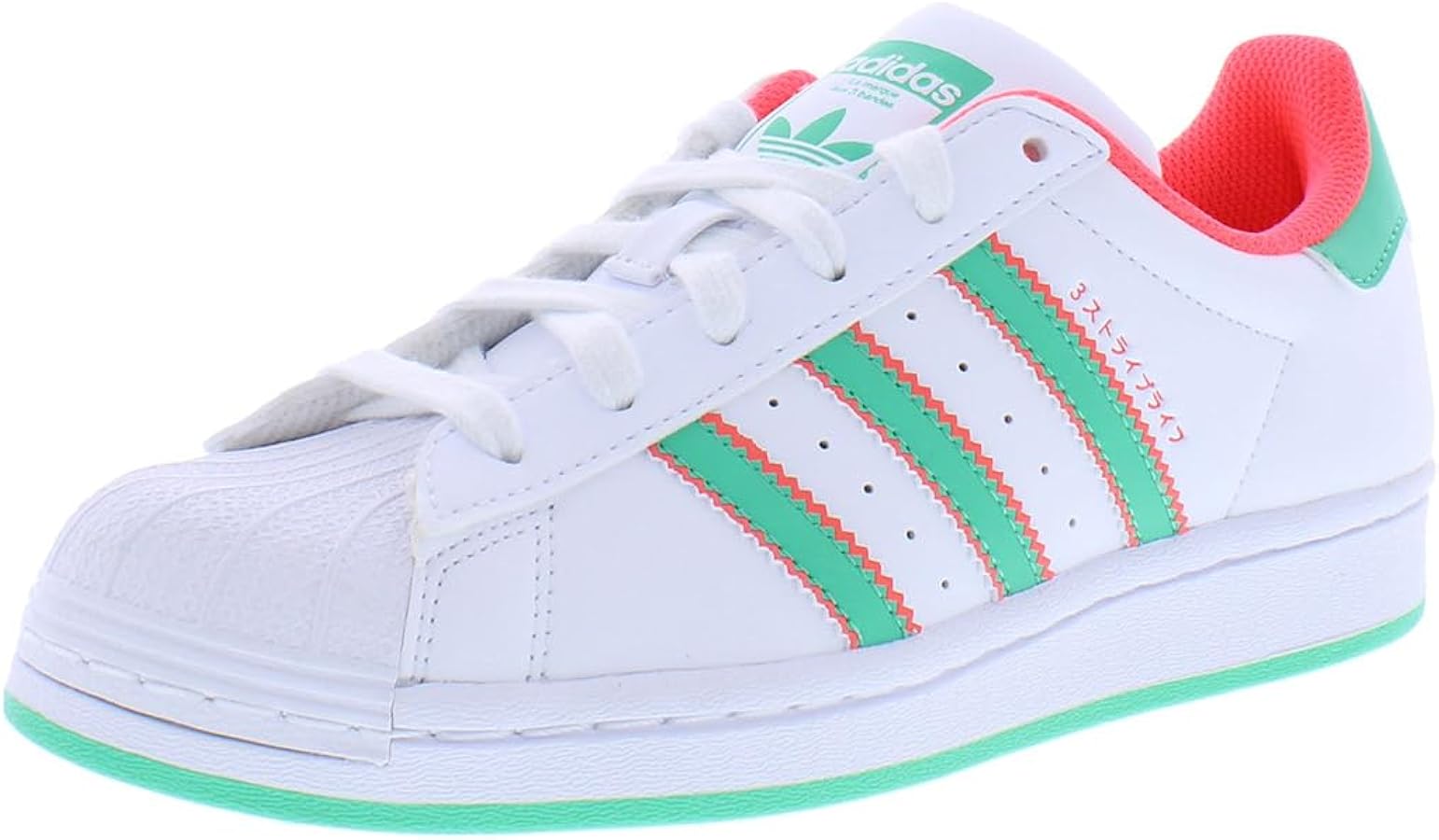 Adidas Superstar GS Girls Shoes Size 4.5, Color: White/Green/Red