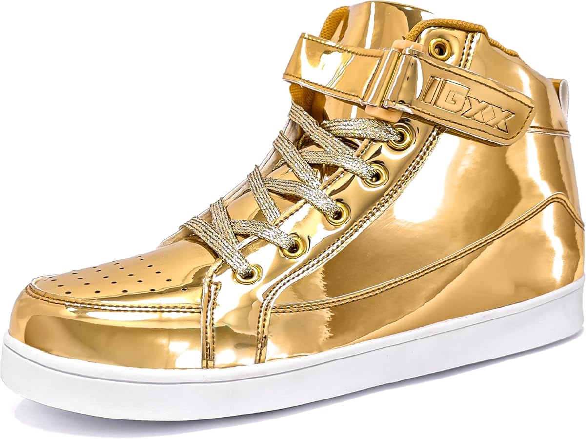 IGxx Sequins Shoes for Kids Boys Fashion Sparkle Gold Shoes Bling Shiny High Top Sneakers Girls Hook&Loop