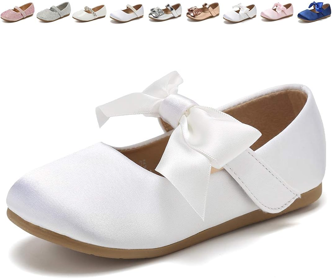 CIOR Toddler Girls Ballet Flats Shoes Ballerina Bowknot Jane Mary Princess Dress shoes for Wedding Party School